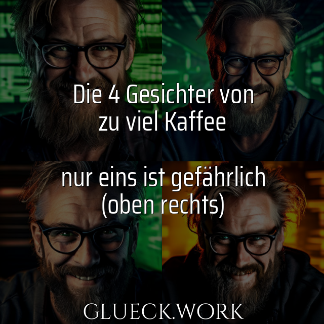 Die 4 Gesichter von
zu viel Kaffee

nur eins ist gefährlich
(oben rechts)